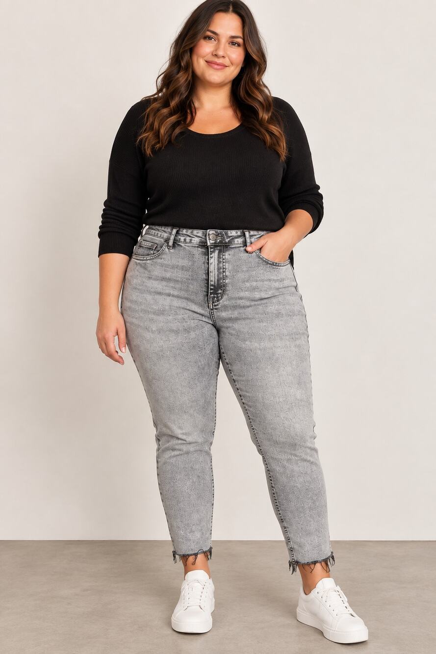 Ava & Viv Jeans 16W Gray Acid Wash Skinny Ankle Raw Hem Plus Size